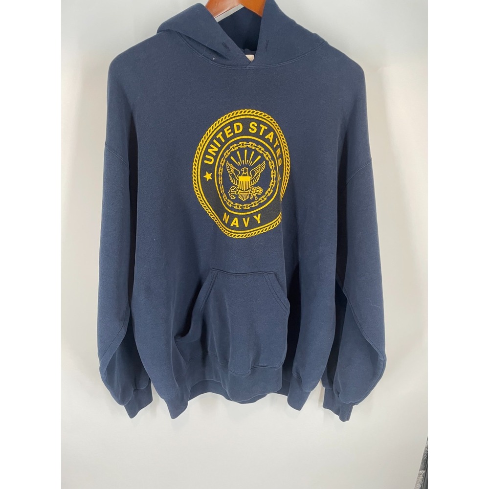 Vintage M.J. Soffe US Navy Hoodie Blue XL Graphic Pullover Fleece USN